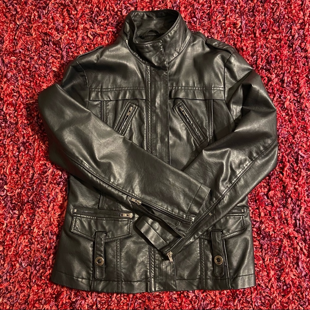 Lapis Black Biker Jacket Faux Leather Size Large FREE SHIPPING